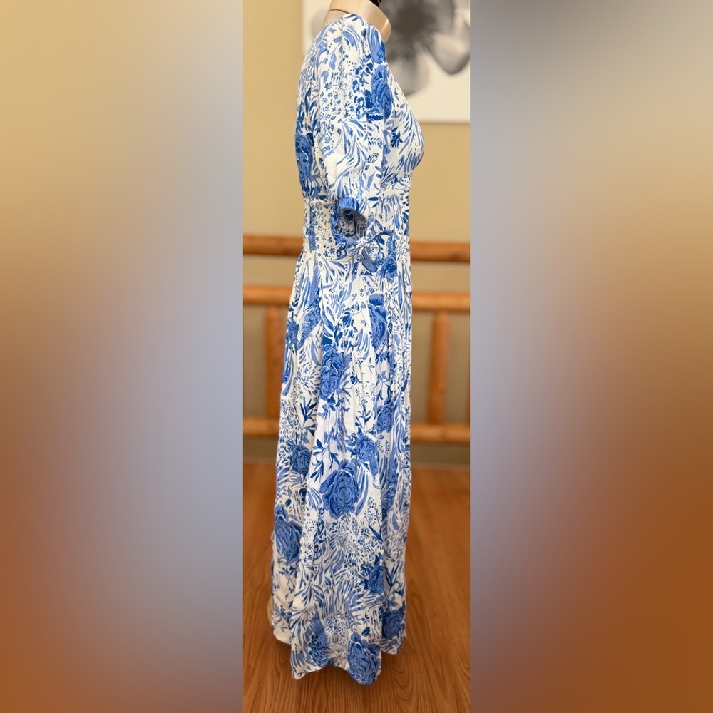 Free People “Forever Always” Floral Midi Dress Blue & White Size 0 - Picture 11 of 16